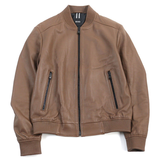 HUGO BOSS Bomber jacket 10238626 01 Outer: 100% lambskin, Lining: 100% nylon, Sleeve lining: 100% nylon Brown mens 48 Used Authentic