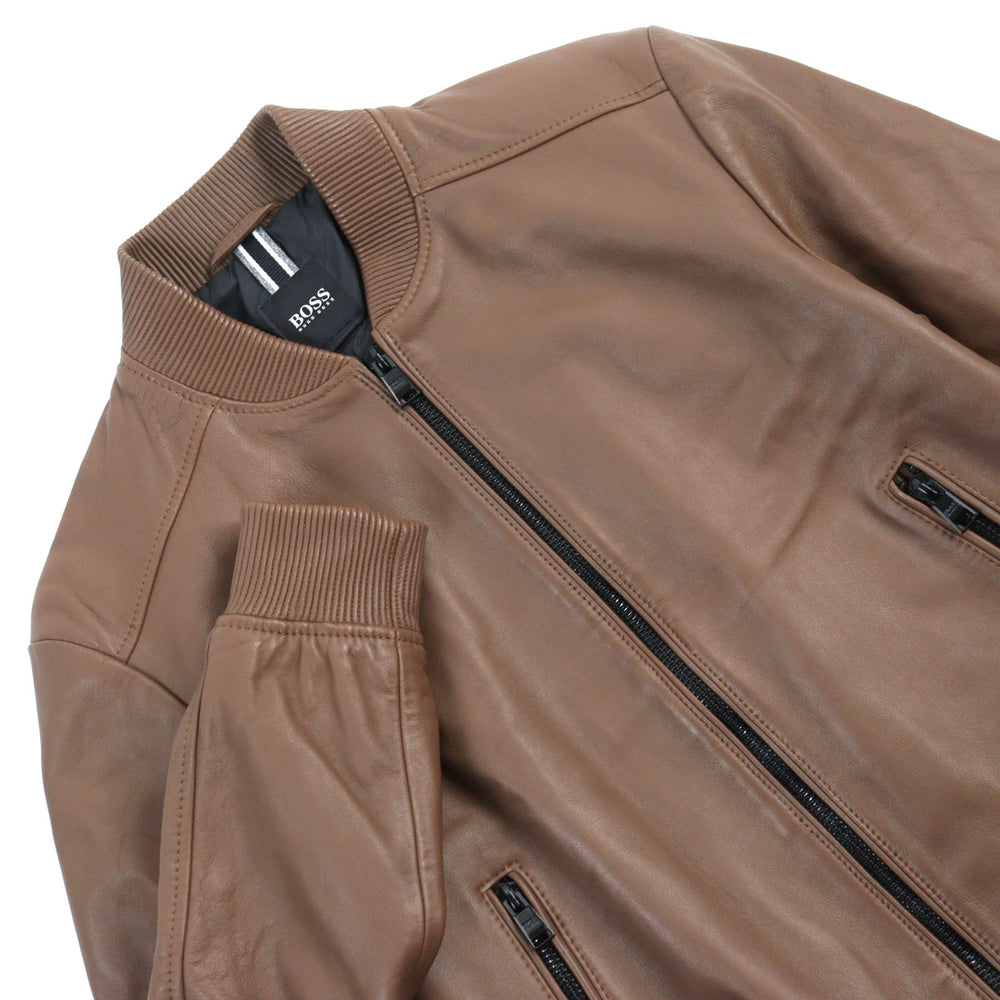 HUGO BOSS Bomber jacket 10238626 01 Outer: 100% lambskin, Lining: 100% nylon, Sleeve lining: 100% nylon Brown mens 48 Used Authentic