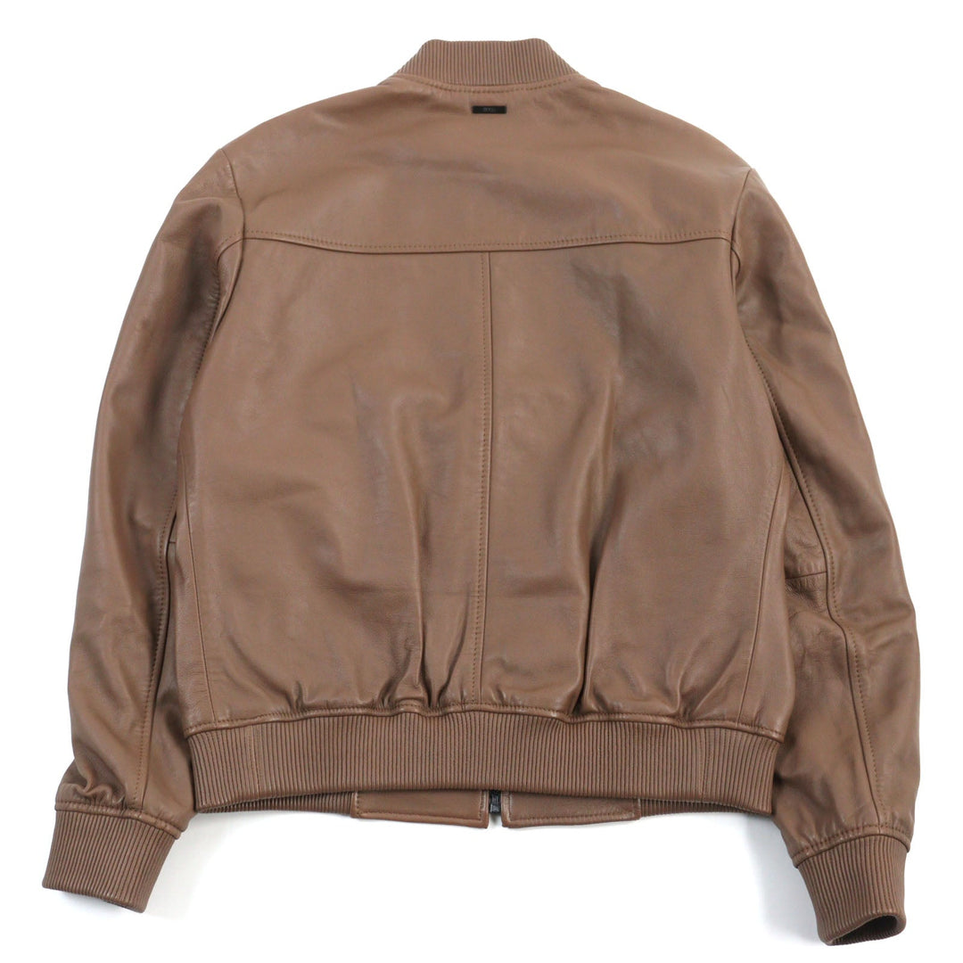 HUGO BOSS Bomber jacket 10238626 01 Outer: 100% lambskin, Lining: 100% nylon, Sleeve lining: 100% nylon Brown mens 48 Used Authentic