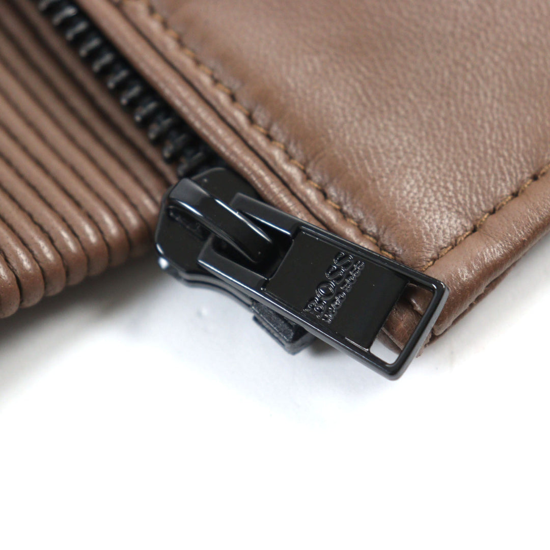 HUGO BOSS Bomber jacket 10238626 01 Outer: 100% lambskin, Lining: 100% nylon, Sleeve lining: 100% nylon Brown mens 48 Used Authentic