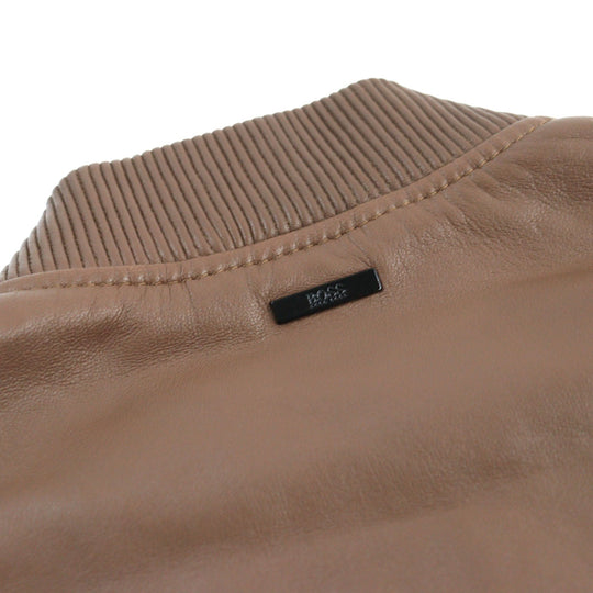 HUGO BOSS Bomber jacket 10238626 01 Outer: 100% lambskin, Lining: 100% nylon, Sleeve lining: 100% nylon Brown mens 48 Used Authentic