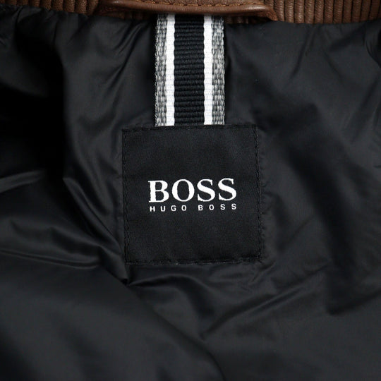 HUGO BOSS Bomber jacket 10238626 01 Outer: 100% lambskin, Lining: 100% nylon, Sleeve lining: 100% nylon Brown mens 48 Used Authentic