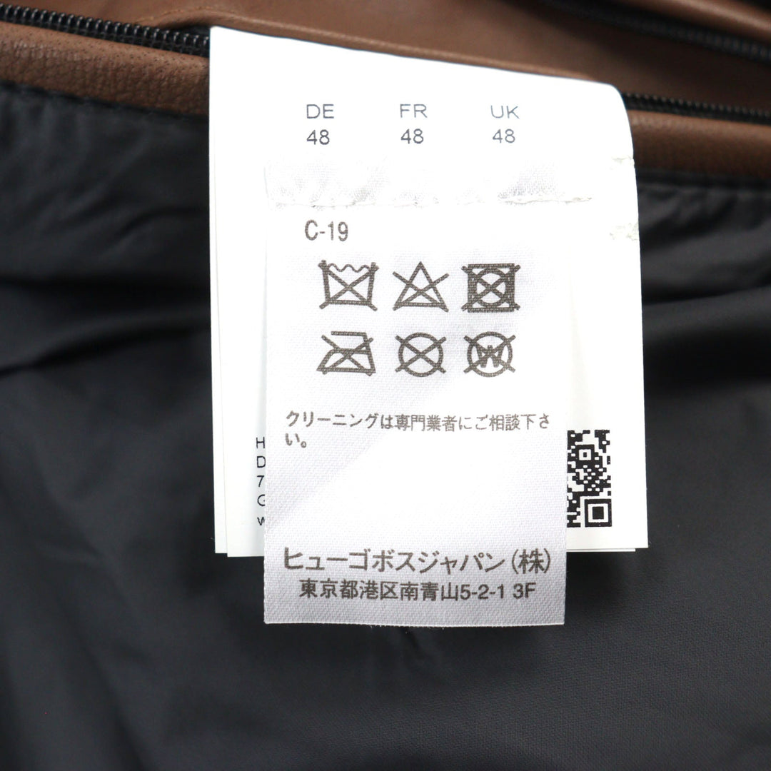 HUGO BOSS Bomber jacket 10238626 01 Outer: 100% lambskin, Lining: 100% nylon, Sleeve lining: 100% nylon Brown mens 48 Used Authentic