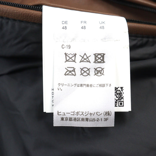 HUGO BOSS Bomber jacket 10238626 01 Outer: 100% lambskin, Lining: 100% nylon, Sleeve lining: 100% nylon Brown mens 48 Used Authentic