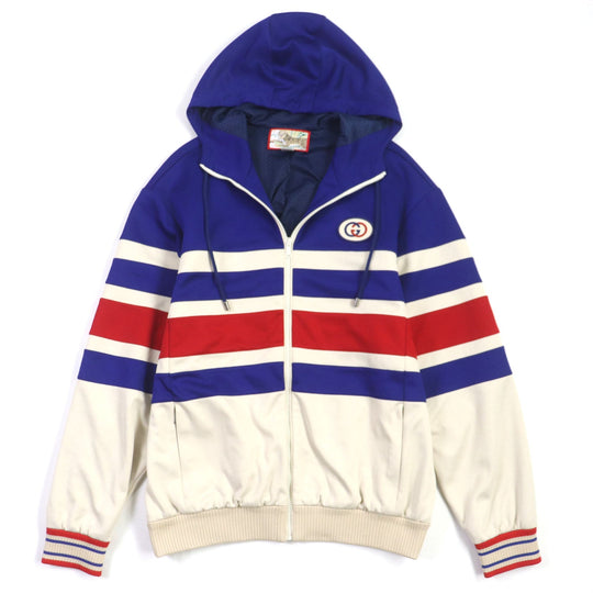 GUCCI Track jacket 683516 Main: 55% polyester, Main: 45% cotton, Part: 93% polyester, Part: 5% nylon, Part: 2% polyurethane blue beige red TIGER mens XS Used Authentic
