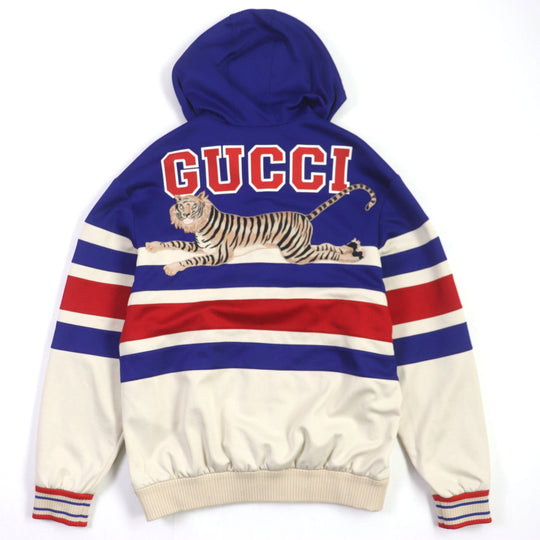 GUCCI Track jacket 683516 Main: 55% polyester, Main: 45% cotton, Part: 93% polyester, Part: 5% nylon, Part: 2% polyurethane blue beige red TIGER mens XS Used Authentic