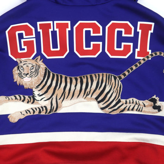 GUCCI Track jacket 683516 Main: 55% polyester, Main: 45% cotton, Part: 93% polyester, Part: 5% nylon, Part: 2% polyurethane blue beige red TIGER mens XS Used Authentic