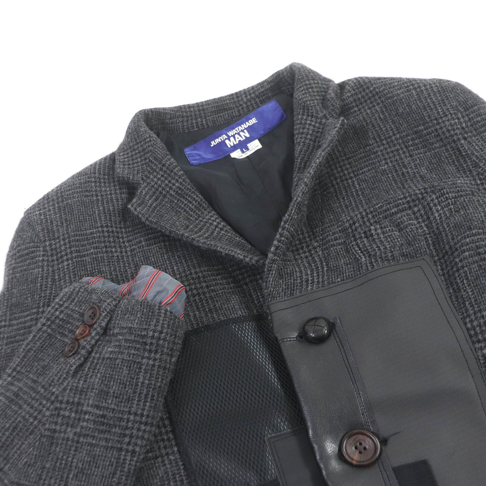 eYe COMME des GARCONS JUNYA WATANABE MAN tailored jacket WL-J009 Outer: 90% wool, Outer: 10% nylon, Lining: 100% cupra, Part: synthetic leather, Part: 50% polyester gray mens L Used Authentic