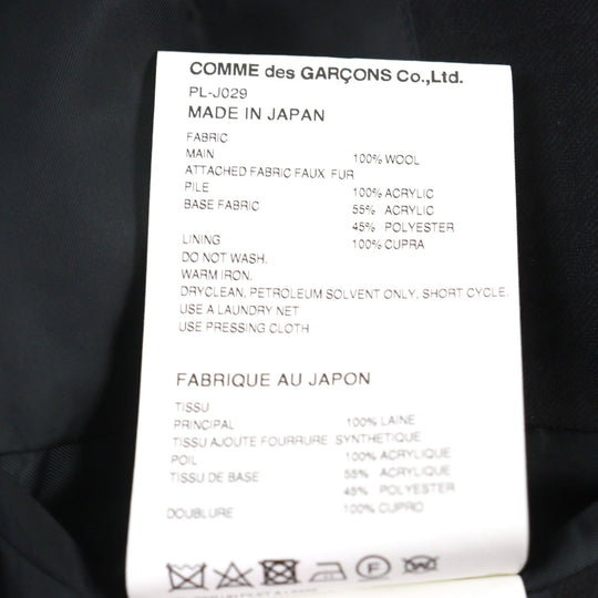 COMME des GARCONS HOMME PLUS coat PL-J029 Main: 100% wool, Lining: 100% cupra, Part: 100% acrylic, Part: 55% acrylic, Part: 45% polyester black Faux fur docking tailored coat mens M Used Authentic