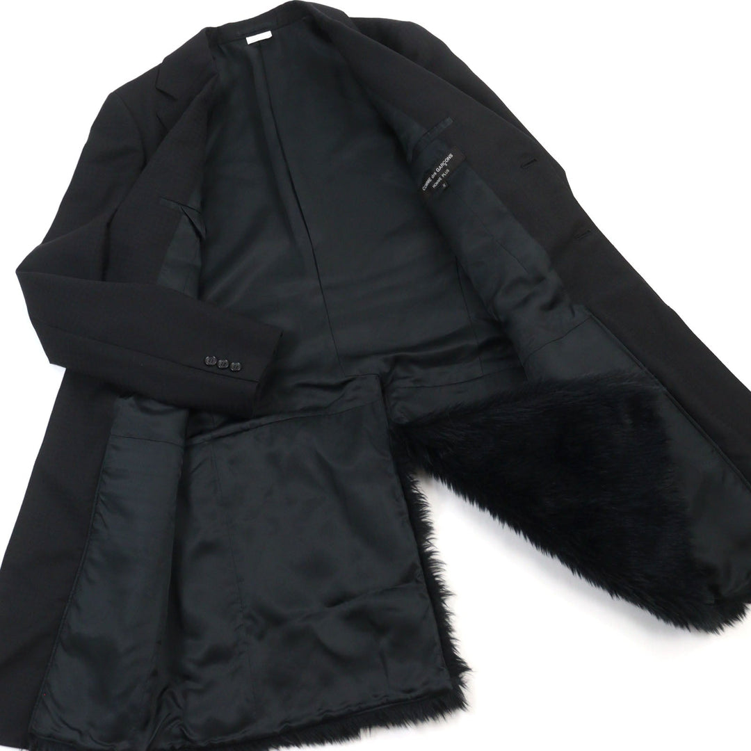 COMME des GARCONS HOMME PLUS coat PL-J029 Main: 100% wool, Lining: 100% cupra, Part: 100% acrylic, Part: 55% acrylic, Part: 45% polyester black Faux fur docking tailored coat mens M Used Authentic