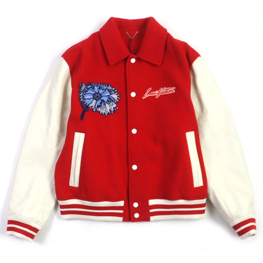 LOUIS VUITTON Jacket HOL31E Main: Cowhide, Main: 100% wool, Lining: 72% cupra, 28% cotton Red white mens 58 Used Authentic