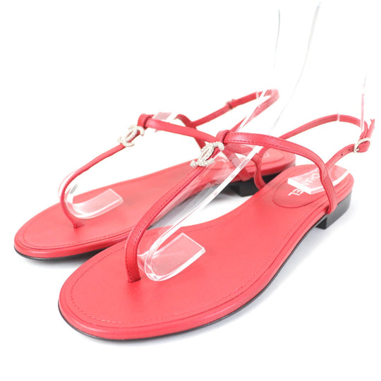 CHANEL Sandals Main: Leather Red Women 37 Used Authentic
