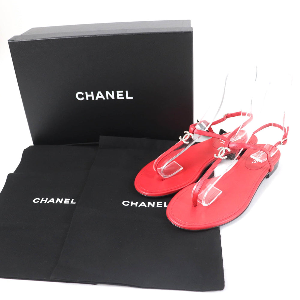 CHANEL Sandals Main: Leather Red Women 37 Used Authentic