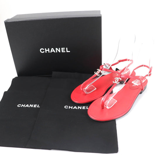 CHANEL Sandals Main: Leather Red Women 37 Used Authentic
