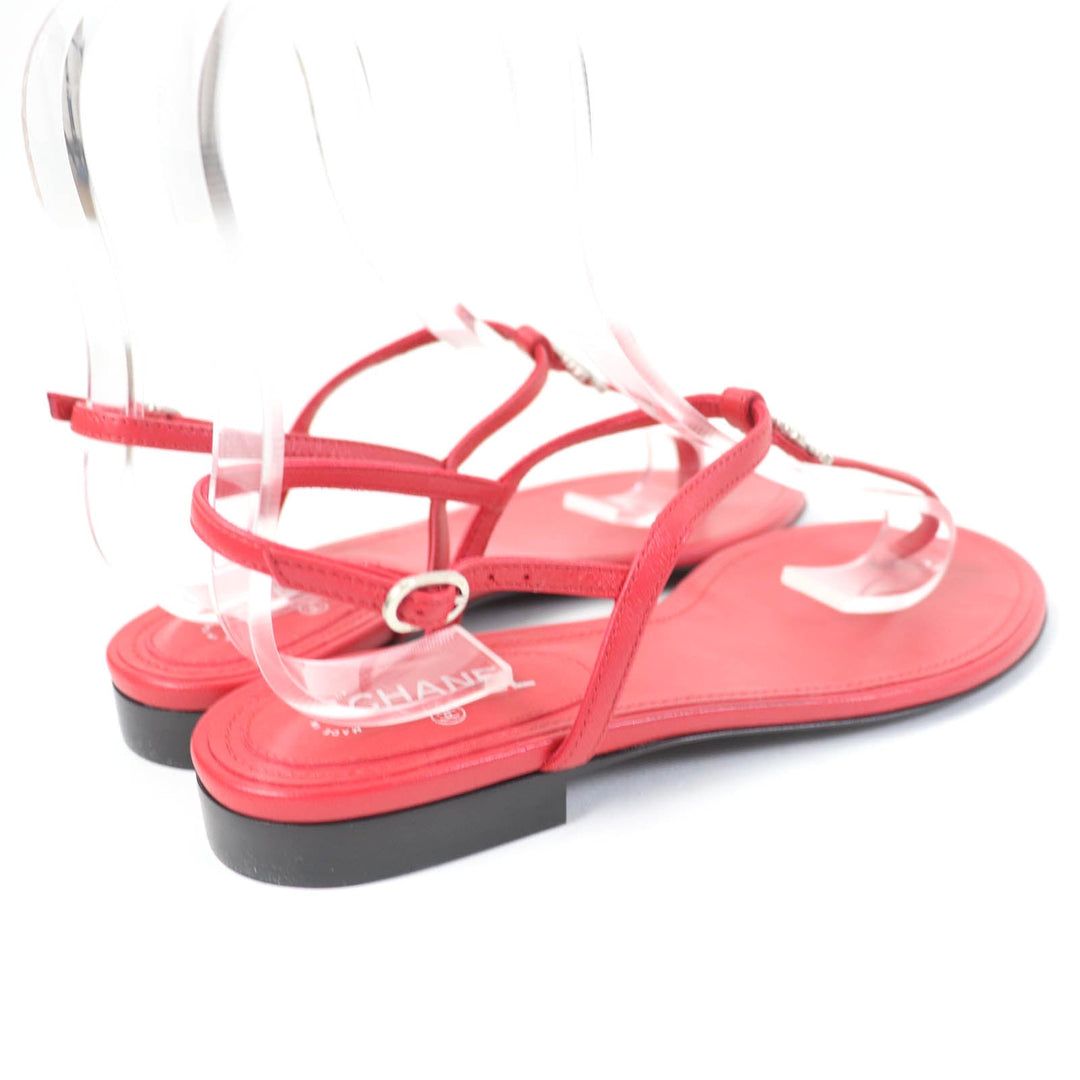 CHANEL Sandals Main: Leather Red Women 37 Used Authentic