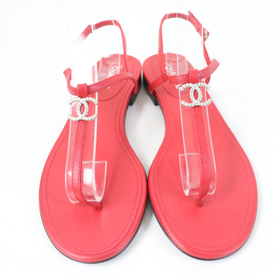 CHANEL Sandals Main: Leather Red Women 37 Used Authentic