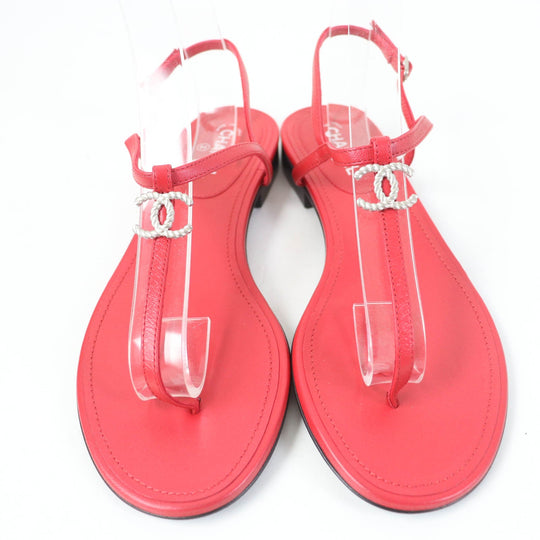 CHANEL Sandals Main: Leather Red Women 37 Used Authentic