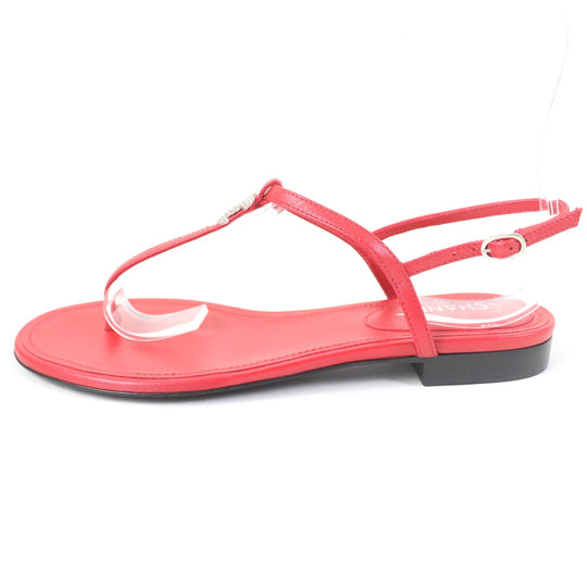 CHANEL Sandals Main: Leather Red Women 37 Used Authentic