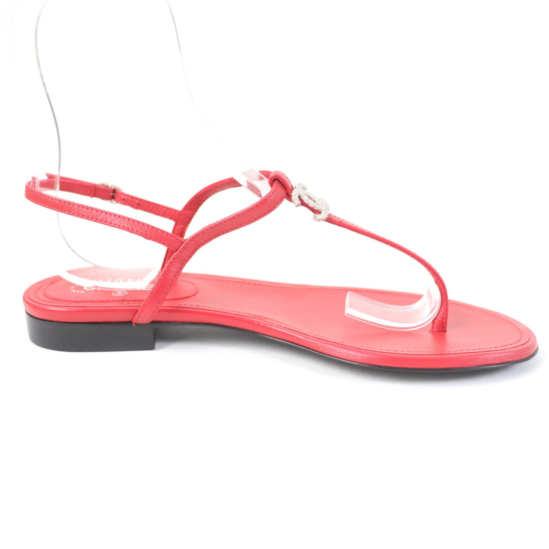 CHANEL Sandals Main: Leather Red Women 37 Used Authentic