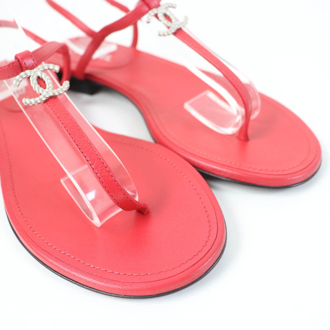 CHANEL Sandals Main: Leather Red Women 37 Used Authentic