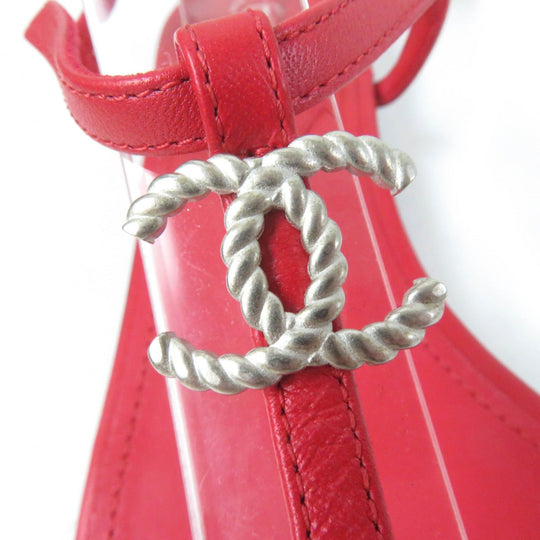 CHANEL Sandals Main: Leather Red Women 37 Used Authentic