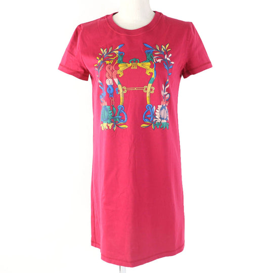 HERMES one piece Main: 100% cotton Pink type DELLA CAVALLERIA Women 34 Used Authentic
