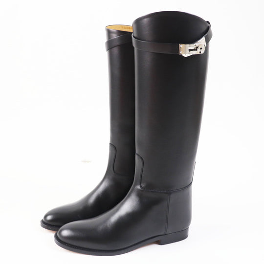 HERMES Knee-high boots Main: Leather black Women 37 1/2 Used Authentic
