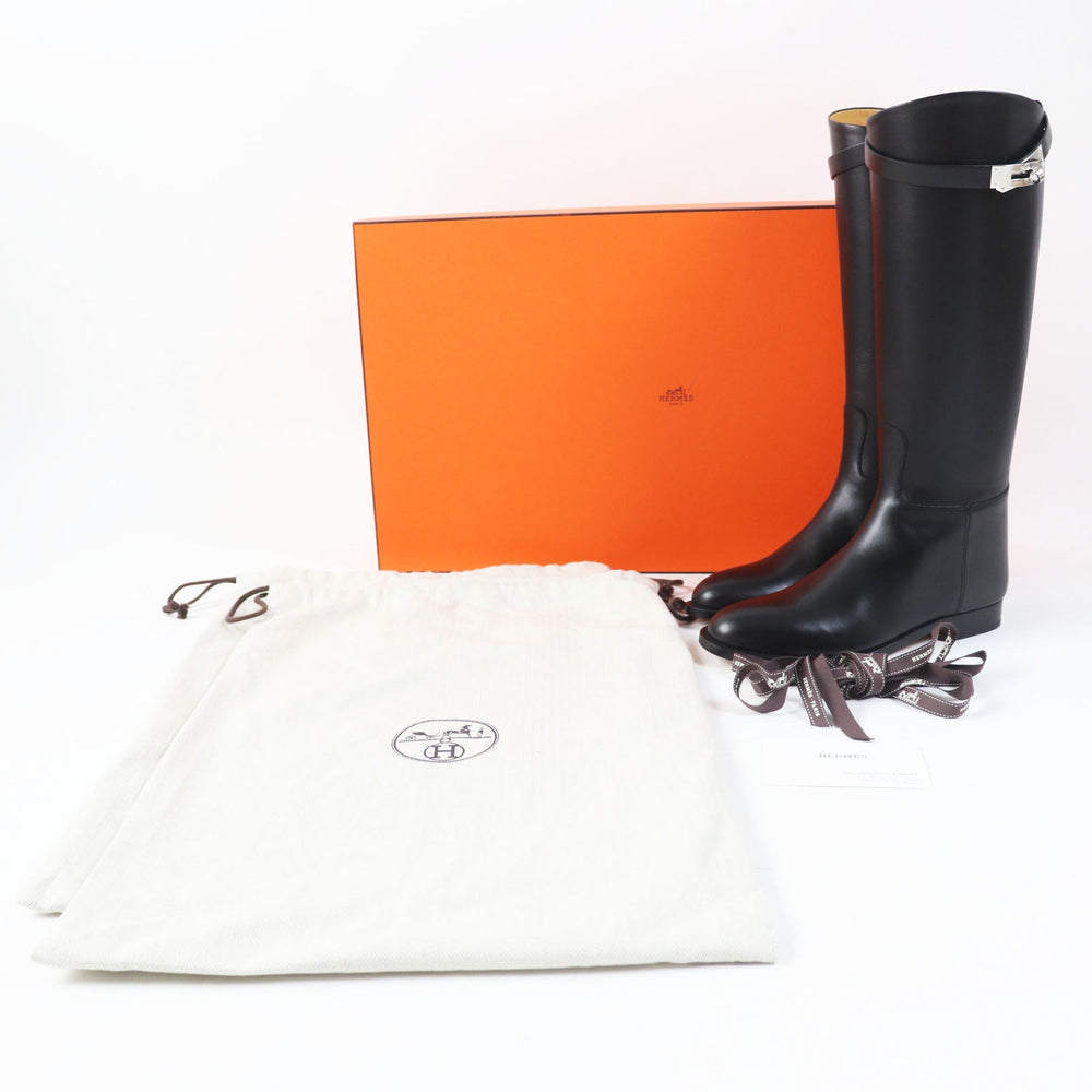 HERMES Knee-high boots Main: Leather black Women 37 1/2 Used Authentic