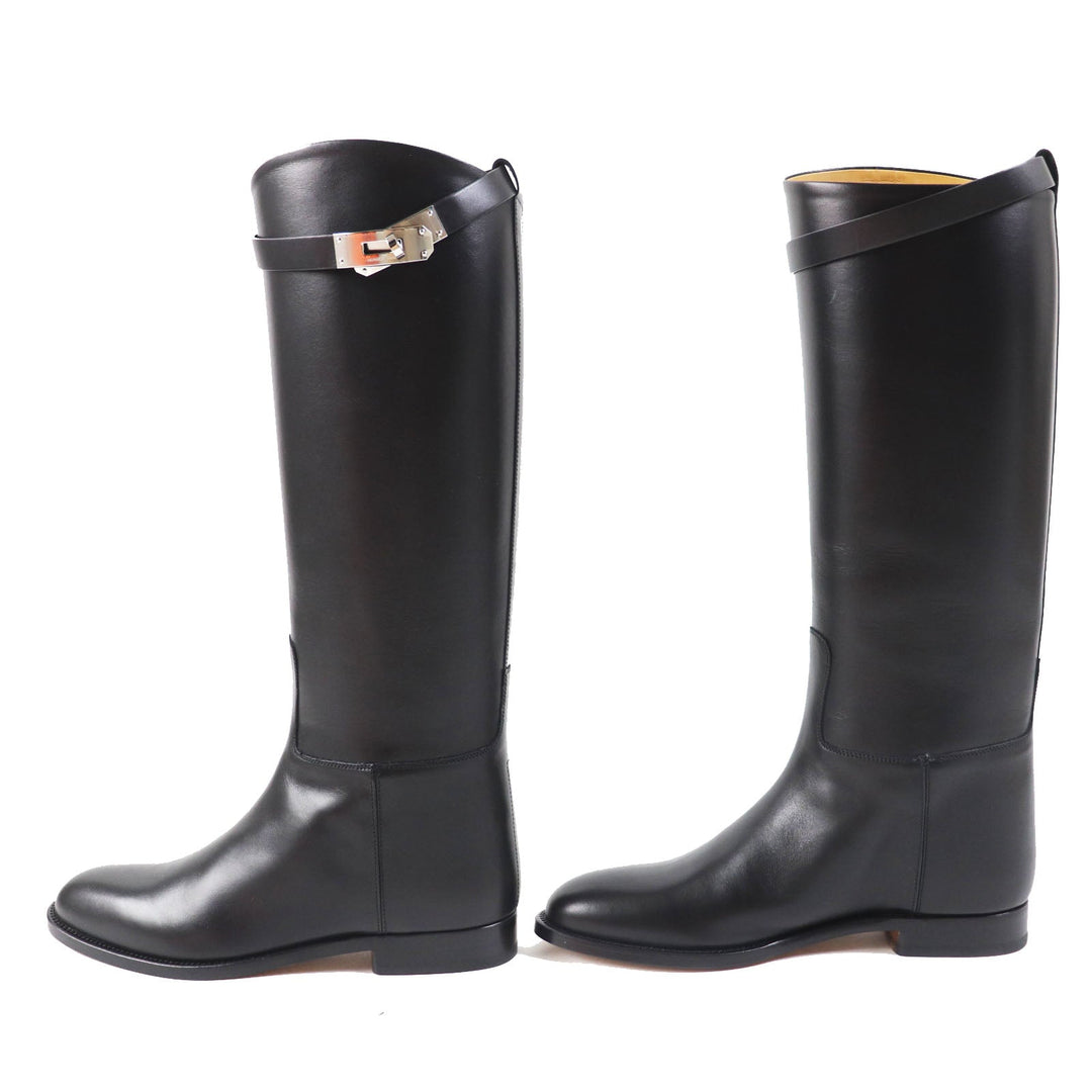 HERMES Knee-high boots Main: Leather black Women 37 1/2 Used Authentic