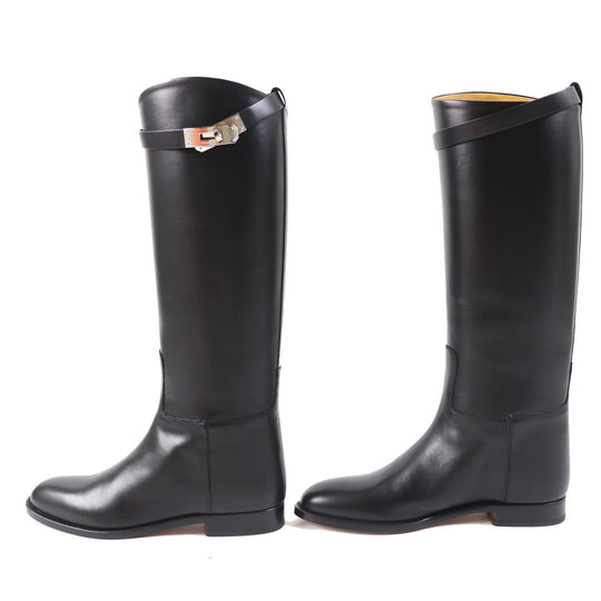 HERMES Knee-high boots Main: Leather black Women 37 1/2 Used Authentic