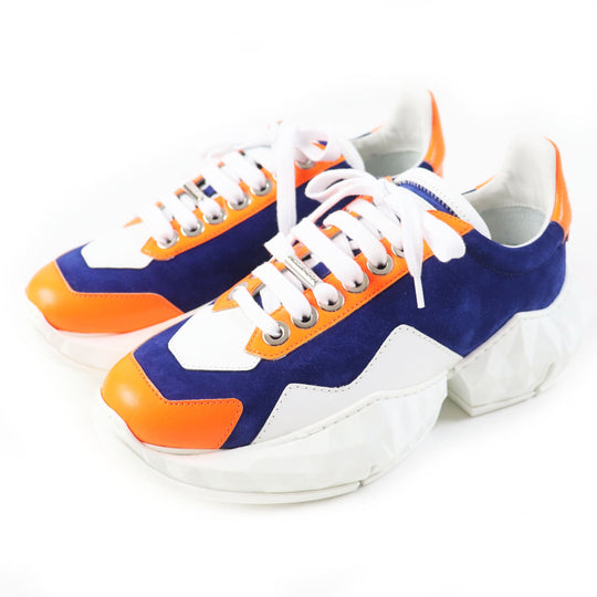 JIMMY CHOO sneakers Main: Calf leather, Part: Velour Cobalt Neon Orange DIAMOND Women 36 Used Authentic