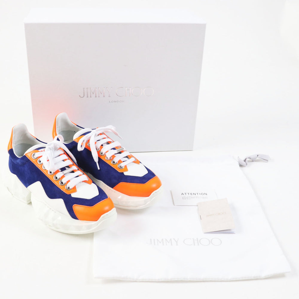 JIMMY CHOO sneakers Main: Calf leather, Part: Velour Cobalt Neon Orange DIAMOND Women 36 Used Authentic