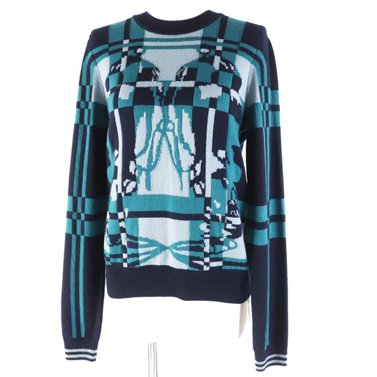 HERMES knit 3H2620DD Main: 100% cashmere Multi Brid de Gala Tartan Women 38 Used Authentic