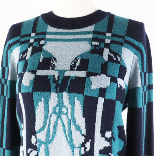 HERMES knit 3H2620DD Main: 100% cashmere Multi Brid de Gala Tartan Women 38 Used Authentic
