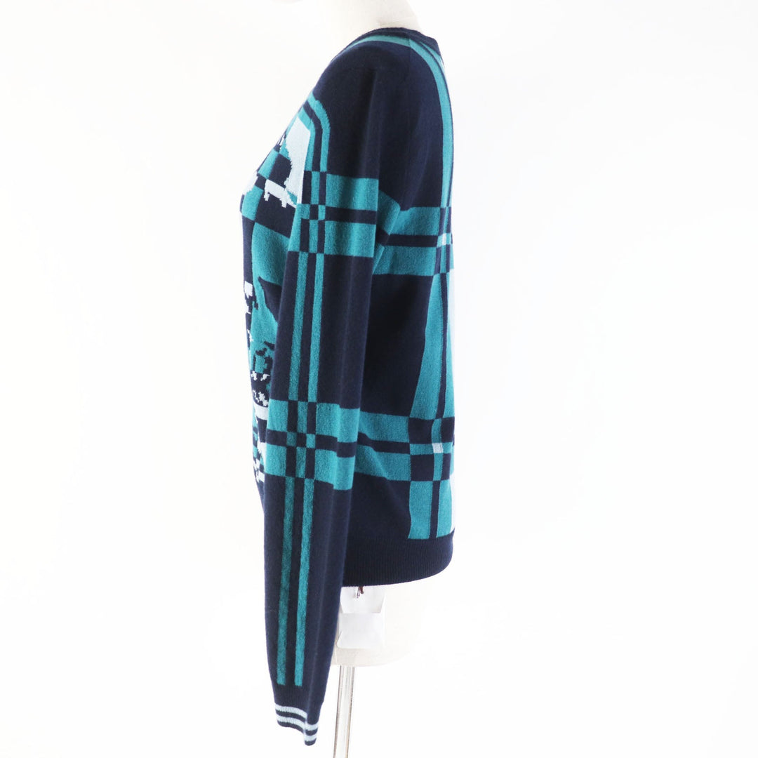 HERMES knit 3H2620DD Main: 100% cashmere Multi Brid de Gala Tartan Women 38 Used Authentic