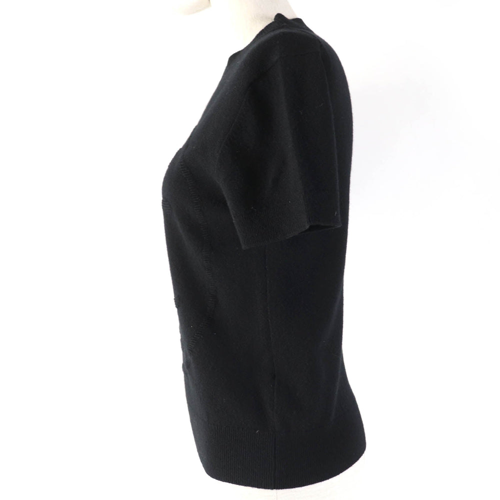HERMES Short sleeve knit 2H2663D1 Main: 100% cashmere black Women 36 Used Authentic