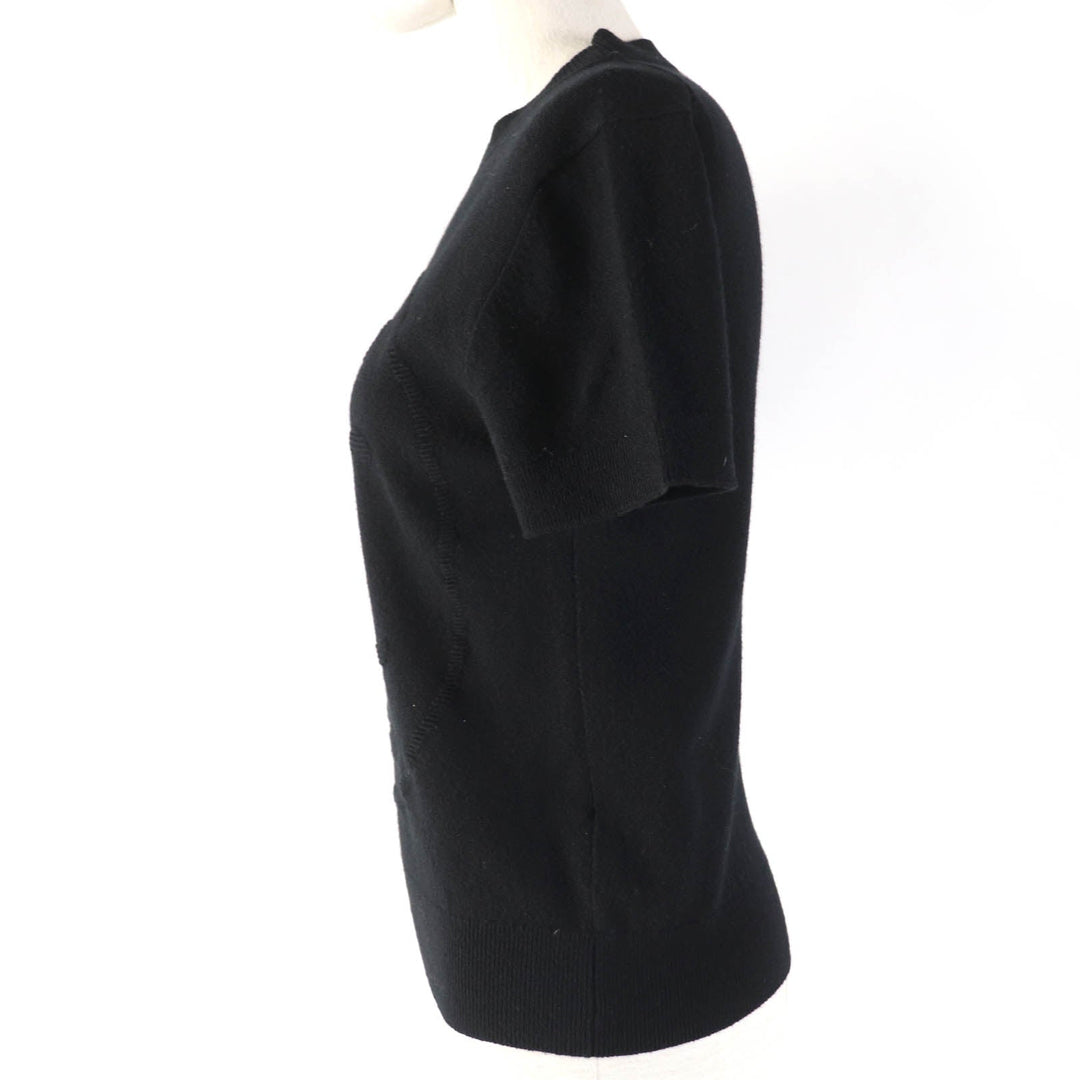 HERMES Short sleeve knit 2H2663D1 Main: 100% cashmere black Women 36 Used Authentic