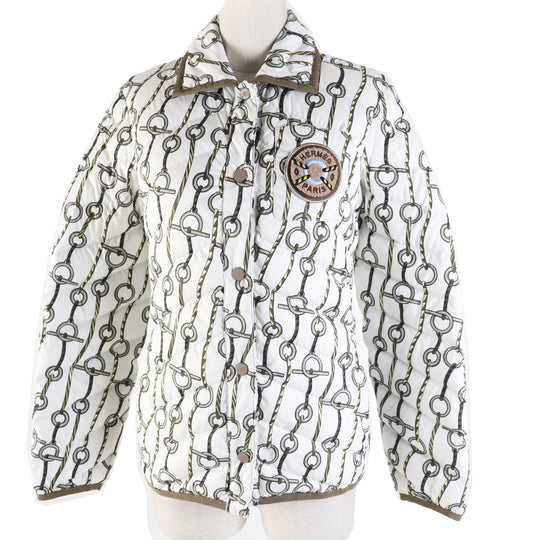 HERMES Down jacket 3H0171D2 Outer: 100% polyester, part: 64% cotton, part: 36% rayon, part: 80% acrylic, part: 10% rayon, lining: 100% polyester White Brown type Women 34 Used Authentic