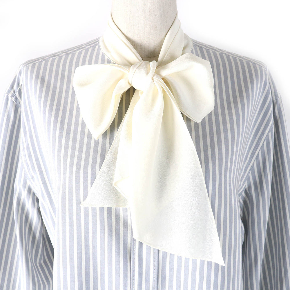 CELINE Long sleeve shirt 2C904562T Outer: 100% silk, Main: 69% acetate, Main: 31% silk Blue white Women 38 Used Authentic