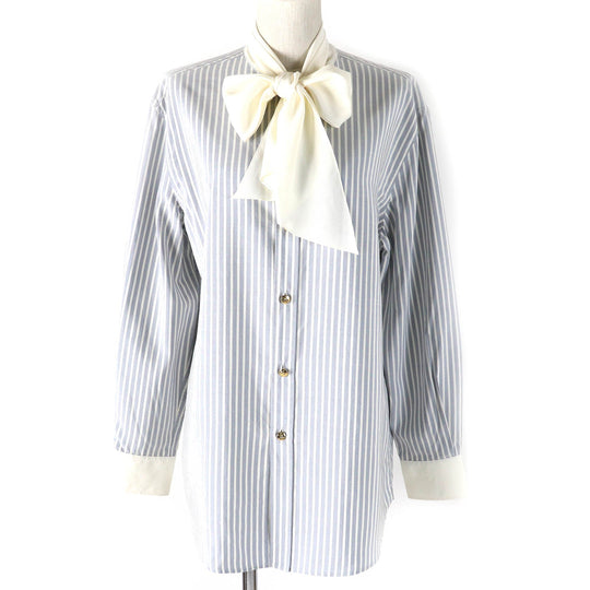 CELINE Long sleeve shirt 2C904562T Outer: 100% silk, Main: 69% acetate, Main: 31% silk Blue white Women 38 Used Authentic