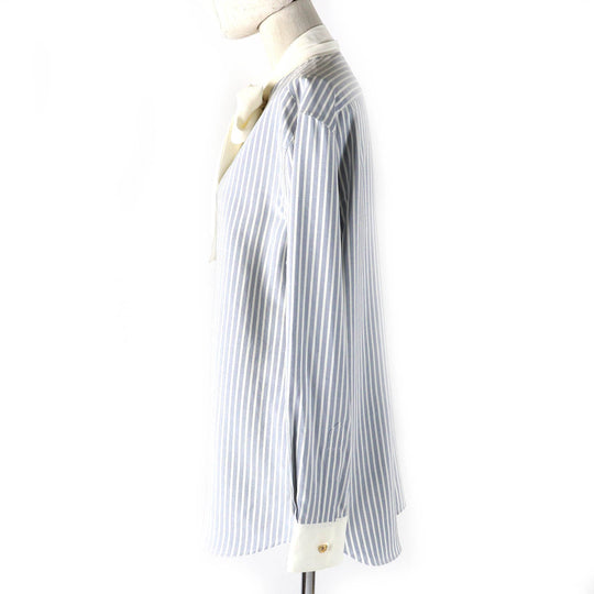 CELINE Long sleeve shirt 2C904562T Outer: 100% silk, Main: 69% acetate, Main: 31% silk Blue white Women 38 Used Authentic