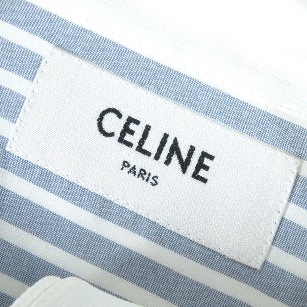 CELINE Long sleeve shirt 2C904562T Outer: 100% silk, Main: 69% acetate, Main: 31% silk Blue white Women 38 Used Authentic