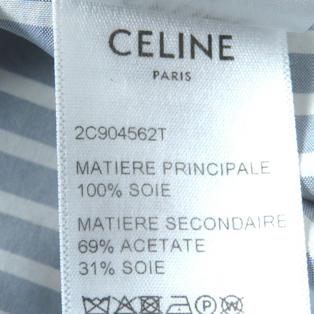 CELINE Long sleeve shirt 2C904562T Outer: 100% silk, Main: 69% acetate, Main: 31% silk Blue white Women 38 Used Authentic
