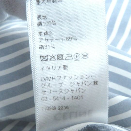 CELINE Long sleeve shirt 2C904562T Outer: 100% silk, Main: 69% acetate, Main: 31% silk Blue white Women 38 Used Authentic