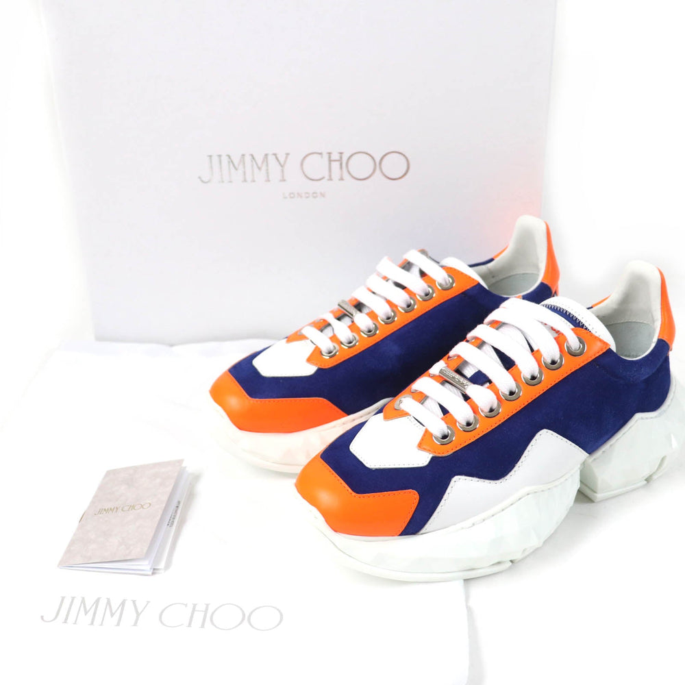JIMMY CHOO sneakers Main: Leather, Part: Velour Cobalt Neon Orange DIAMOND Women 36 Used Authentic