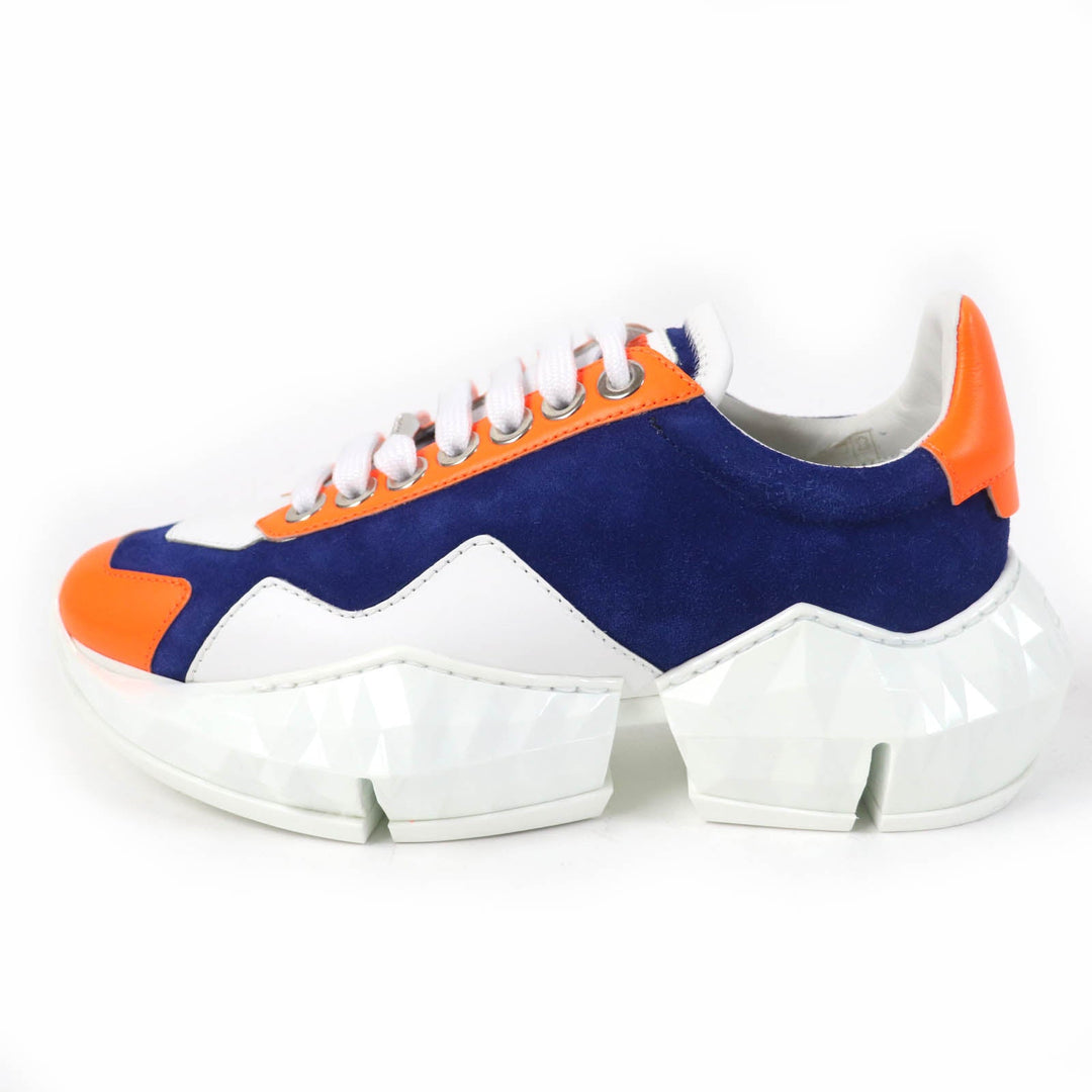 JIMMY CHOO sneakers Main: Leather, Part: Velour Cobalt Neon Orange DIAMOND Women 36 Used Authentic