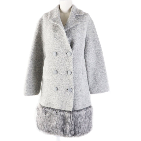 EMPORIO ARMANI coat Outer material: 57% wool, Outer material: 22% nylon, Outer material: 17% alpaca, Outer material: 4% polyurethane, Fur: 73% acrylic gray Women 40 Used Authentic