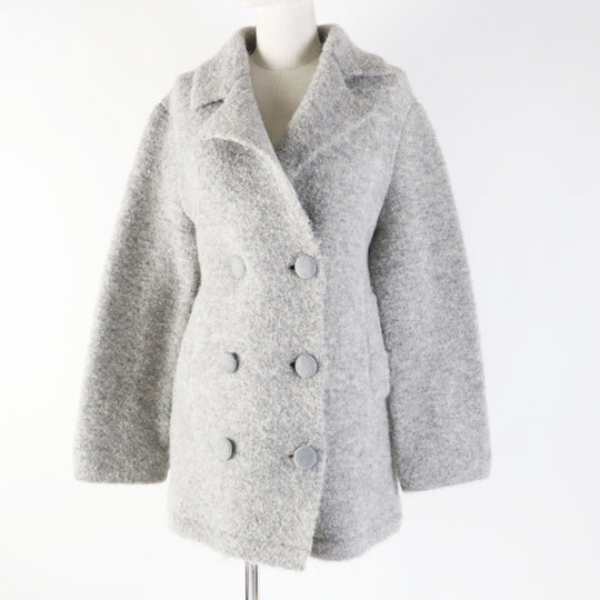 EMPORIO ARMANI coat Outer material: 57% wool, Outer material: 22% nylon, Outer material: 17% alpaca, Outer material: 4% polyurethane, Fur: 73% acrylic gray Women 40 Used Authentic