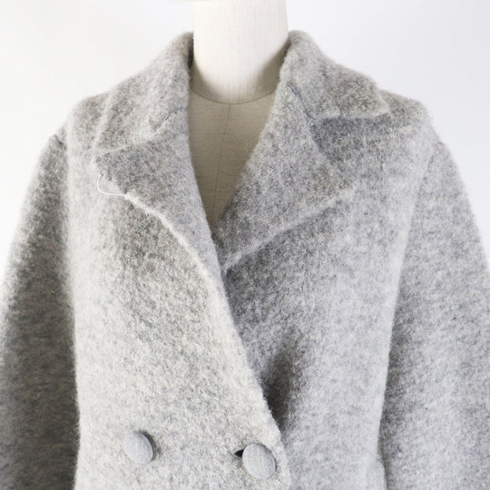 EMPORIO ARMANI coat Outer material: 57% wool, Outer material: 22% nylon, Outer material: 17% alpaca, Outer material: 4% polyurethane, Fur: 73% acrylic gray Women 40 Used Authentic
