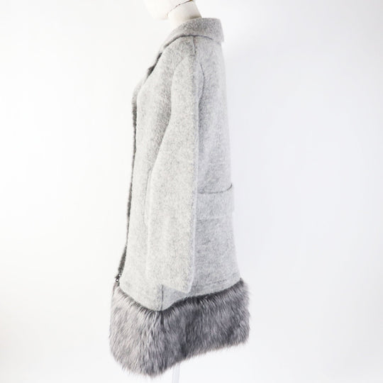 EMPORIO ARMANI coat Outer material: 57% wool, Outer material: 22% nylon, Outer material: 17% alpaca, Outer material: 4% polyurethane, Fur: 73% acrylic gray Women 40 Used Authentic